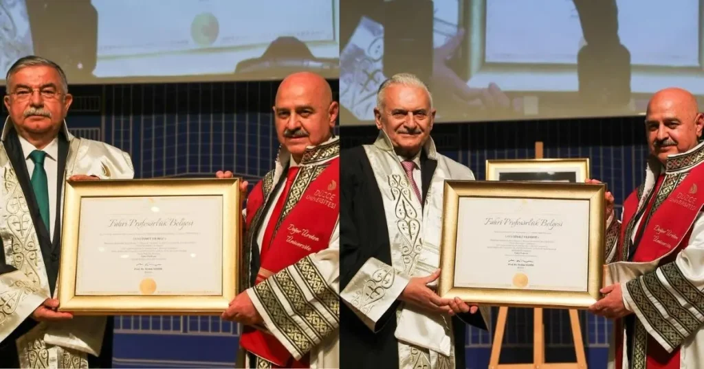 Binali Yıldırım ile İsmet Yılmaz için Düzce'de “Fahri Profesörlük” tevcih töreni düzenlendi